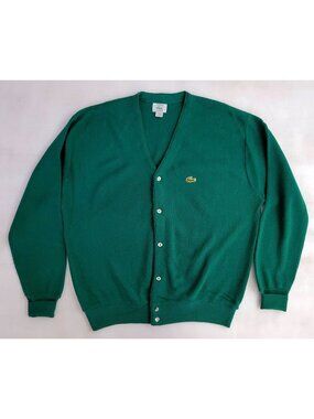 Vintage 70s/80s Izod Lacoste Green Croc Cardigan Grunge Sweater Made In USA XL